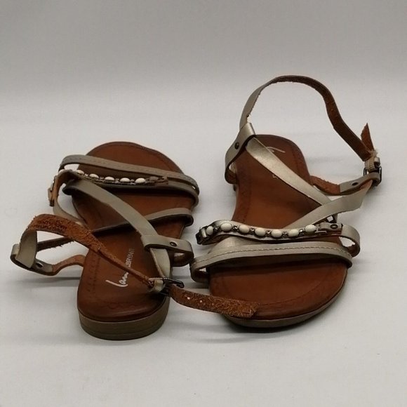 Lane Bryant Womens Slingback Sandal Gold Faux Leather‎ Beaded Buckle 9W - Picture 3 of 9